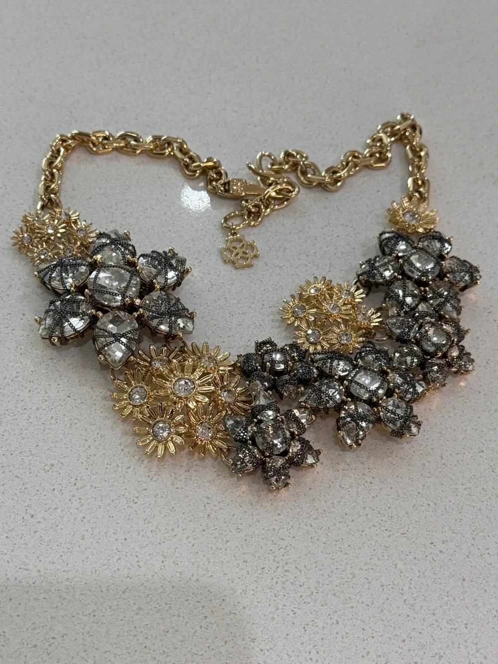 Ann Taylor Gold-Tone Floral Crystal Statement Necklace
